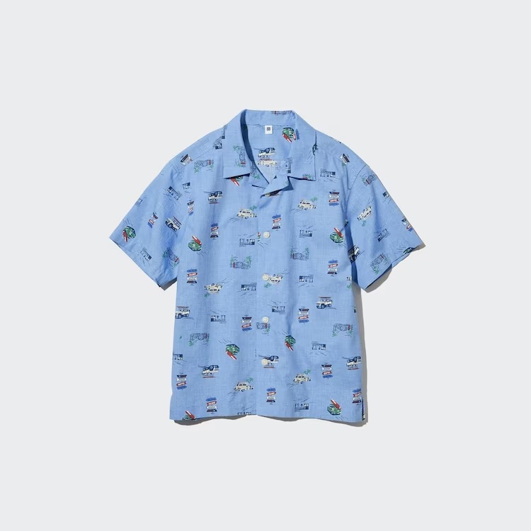 Sơ Mi Vải Cotton Modal In Họa Tiết Cổ Mở Ngắn Tay